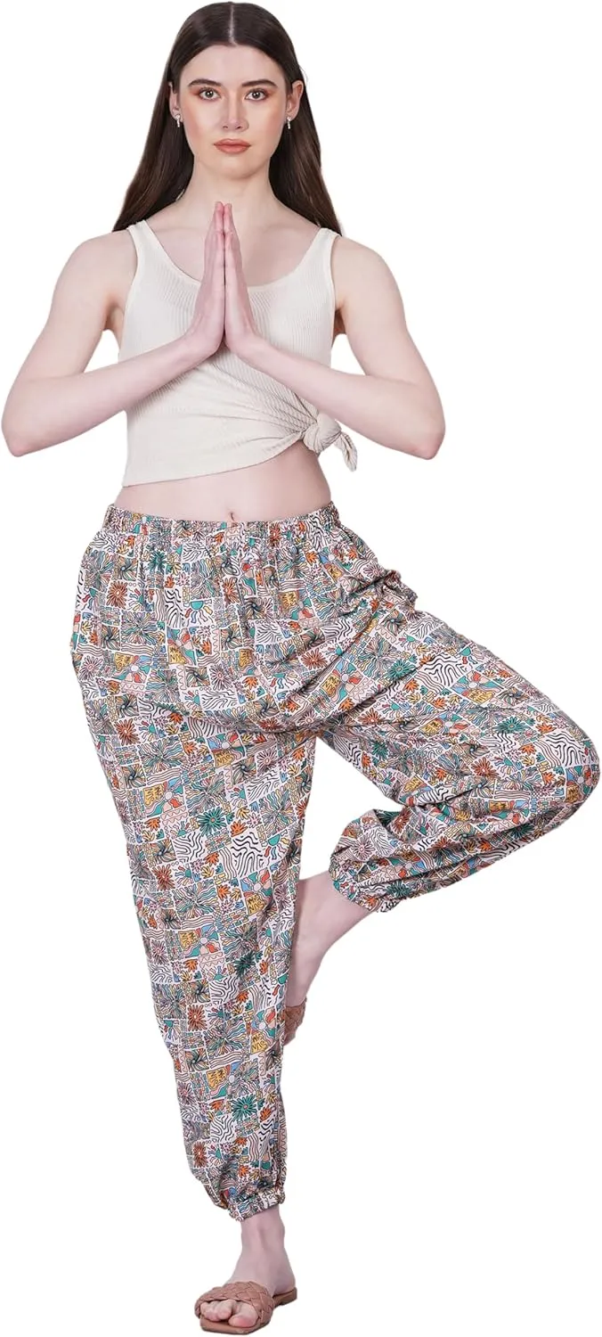 Women's Harem Pants | Flowy Hippie Clothes | Comfy Bohemian Elasticated Yoga Pants with 2 Side Pockets for Women