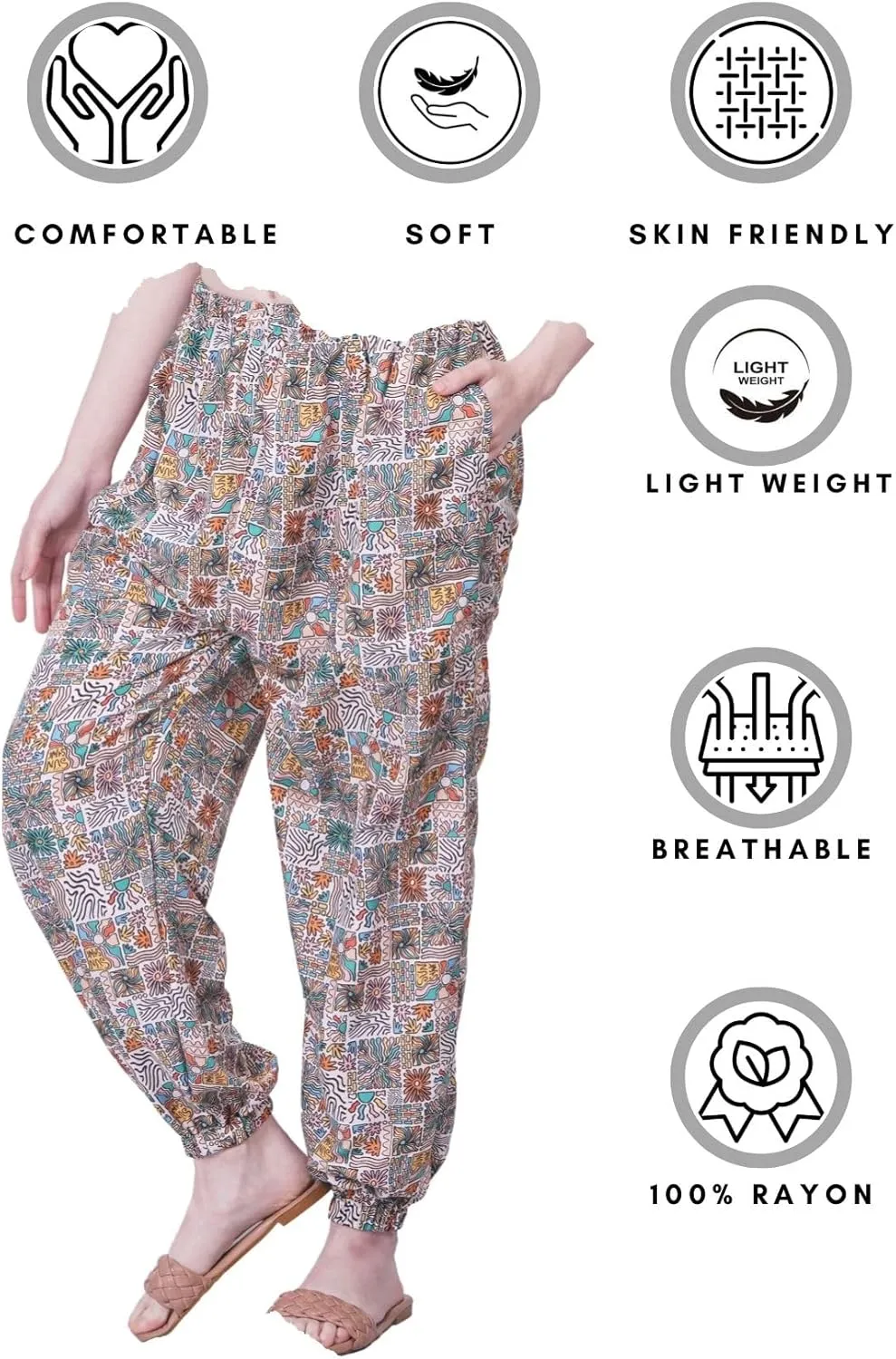 Women's Harem Pants | Flowy Hippie Clothes | Comfy Bohemian Elasticated Yoga Pants with 2 Side Pockets for Women