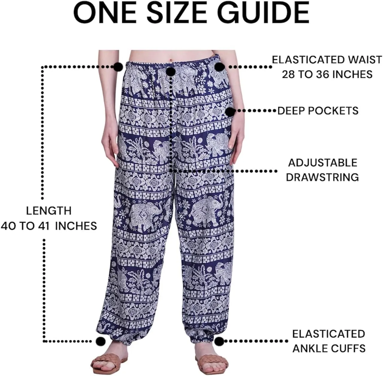 Women's Harem Pants | Flowy Hippie Clothes | Comfy Bohemian Elasticated Yoga Pants with 2 Side Pockets for Women