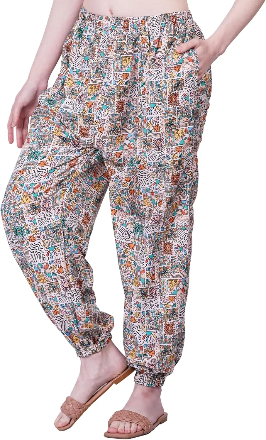 Women's Harem Pants | Flowy Hippie Clothes | Comfy Bohemian Elasticated Yoga Pants with 2 Side Pockets for Women