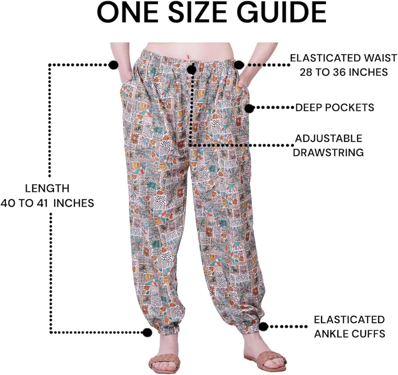 Women's Harem Pants | Flowy Hippie Clothes | Comfy Bohemian Elasticated Yoga Pants with 2 Side Pockets for Women