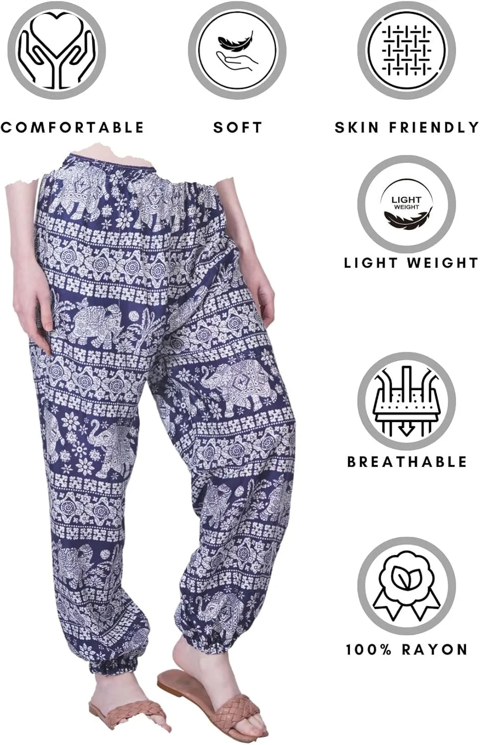 Women's Harem Pants | Flowy Hippie Clothes | Comfy Bohemian Elasticated Yoga Pants with 2 Side Pockets for Women