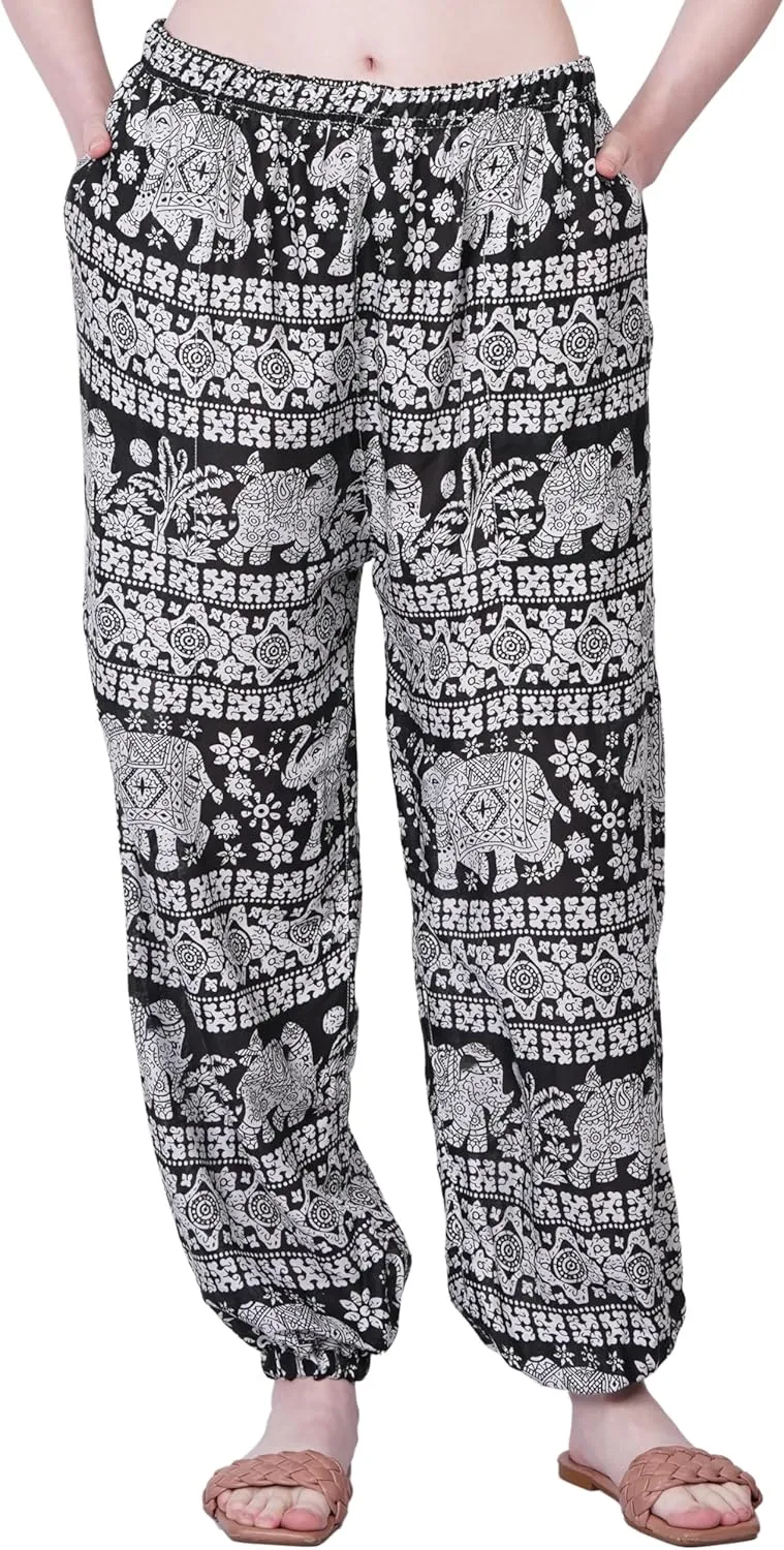 Women's Harem Pants | Flowy Hippie Clothes | Comfy Bohemian Elasticated Yoga Pants with 2 Side Pockets for Women
