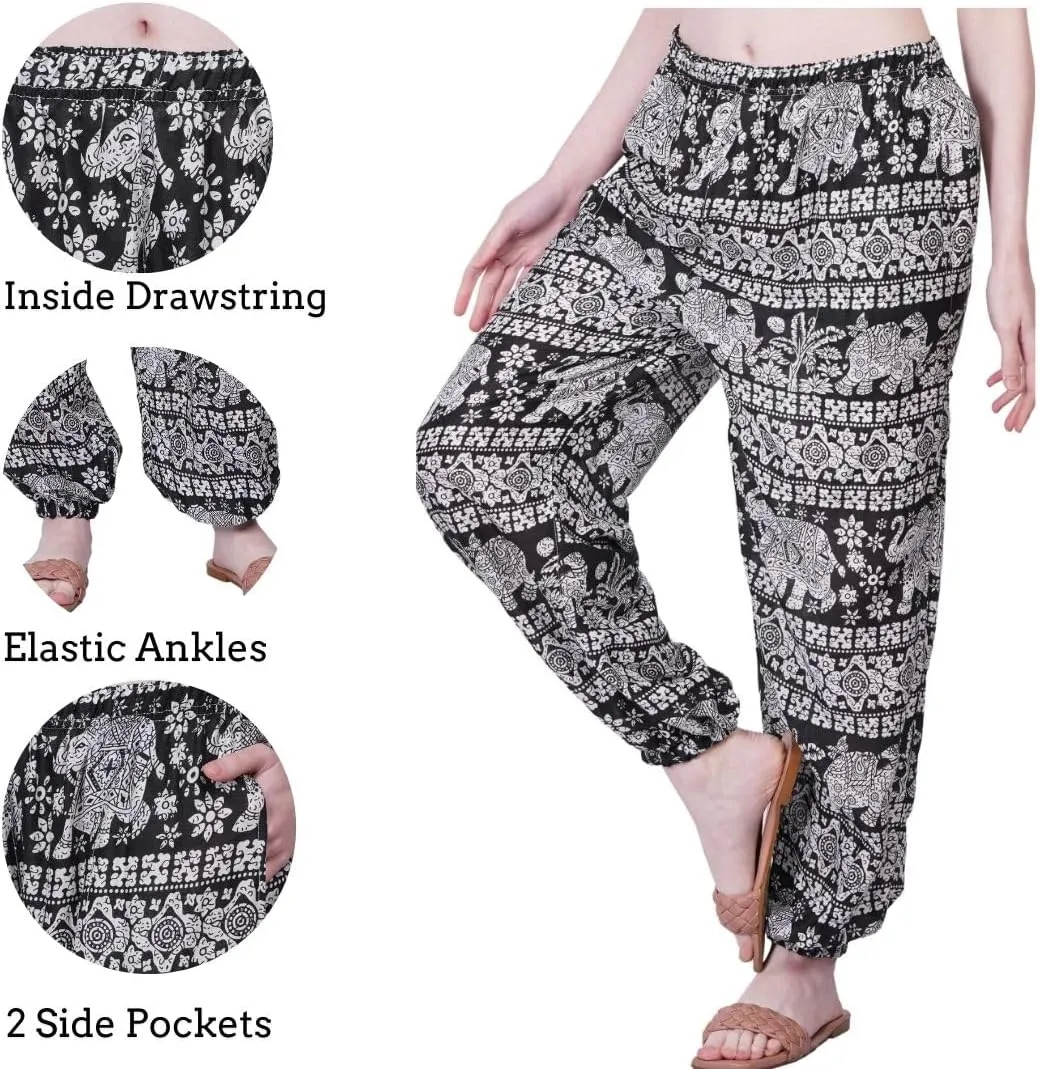 Women's Harem Pants | Flowy Hippie Clothes | Comfy Bohemian Elasticated Yoga Pants with 2 Side Pockets for Women