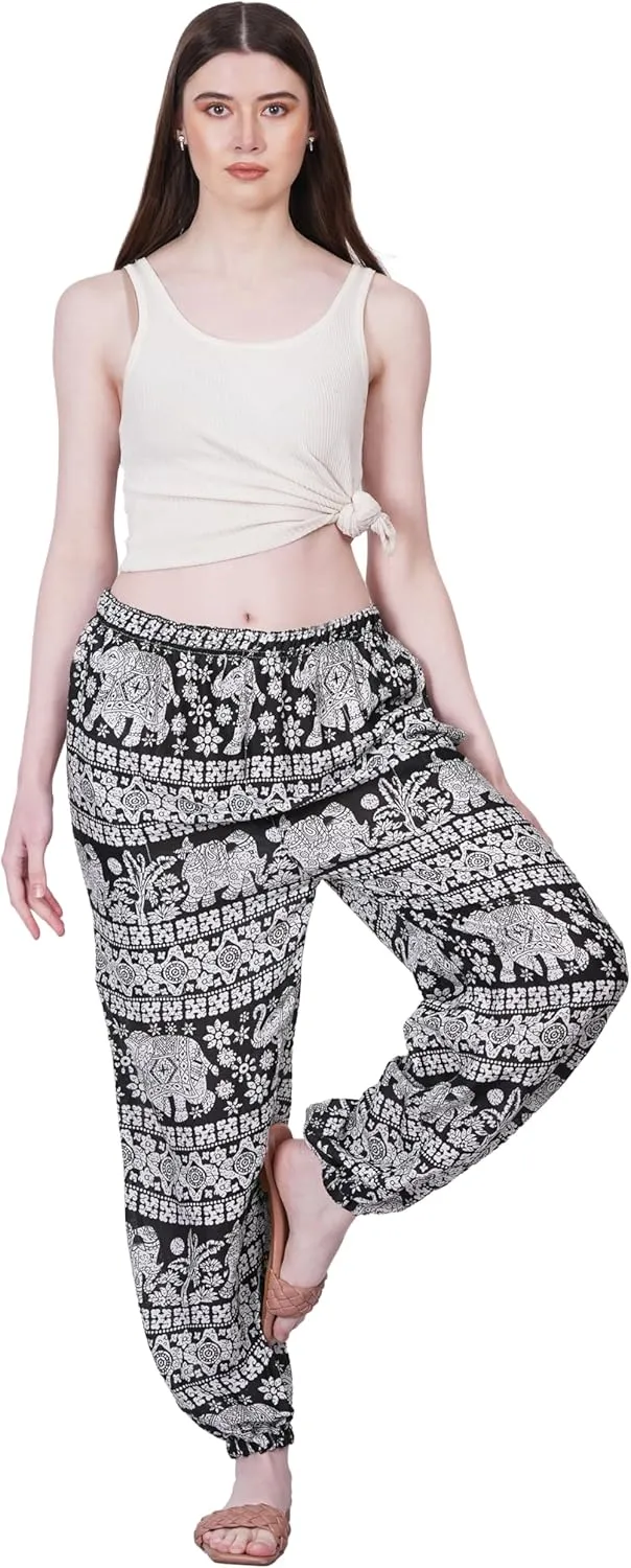 Women's Harem Pants | Flowy Hippie Clothes | Comfy Bohemian Elasticated Yoga Pants with 2 Side Pockets for Women