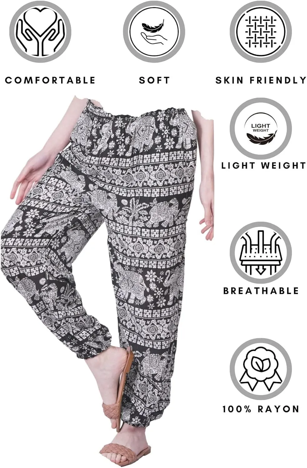 Women's Harem Pants | Flowy Hippie Clothes | Comfy Bohemian Elasticated Yoga Pants with 2 Side Pockets for Women