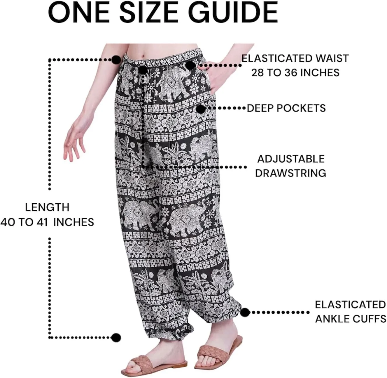 Women's Harem Pants | Flowy Hippie Clothes | Comfy Bohemian Elasticated Yoga Pants with 2 Side Pockets for Women