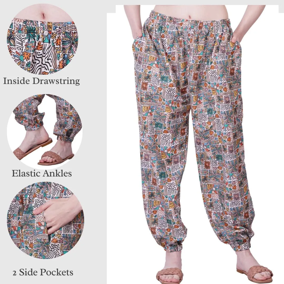 Women's Harem Pants | Flowy Hippie Clothes | Comfy Bohemian Elasticated Yoga Pants with 2 Side Pockets for Women