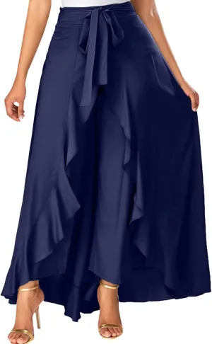 Women's High Waisted A-Line Midi Skirts Elegant Lace Up Long Skirt Casual Loose Irregular Hem Pleated Flowy Maxi Skirts