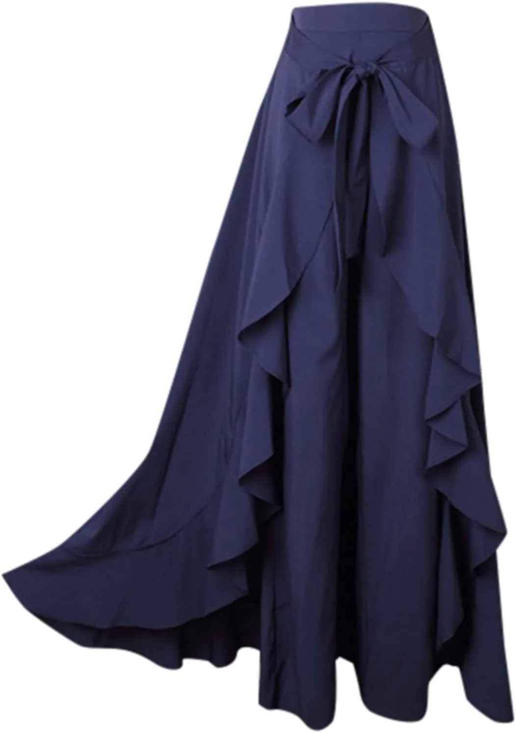 Women's High Waisted A-Line Midi Skirts Elegant Lace Up Long Skirt Casual Loose Irregular Hem Pleated Flowy Maxi Skirts