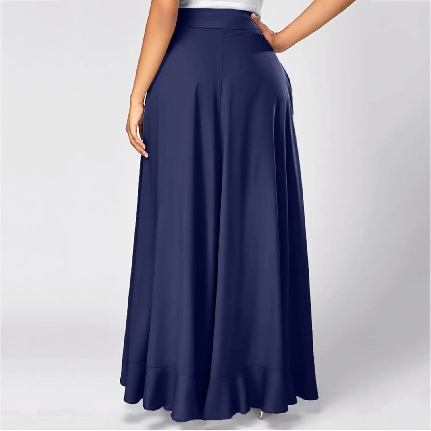 Women's High Waisted A-Line Midi Skirts Elegant Lace Up Long Skirt Casual Loose Irregular Hem Pleated Flowy Maxi Skirts