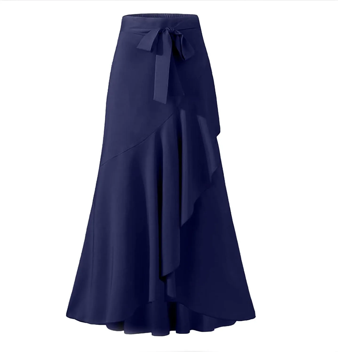 Women's High Waisted A-Line Midi Skirts Elegant Lace Up Long Skirt Casual Loose Irregular Hem Pleated Flowy Maxi Skirts