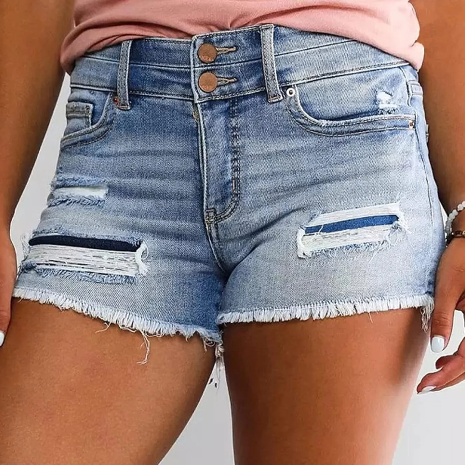 Women's High Waisted Ripped Stretchy Denim Hot Short Summer Jean Shorts Classic Washed Blue Jorts