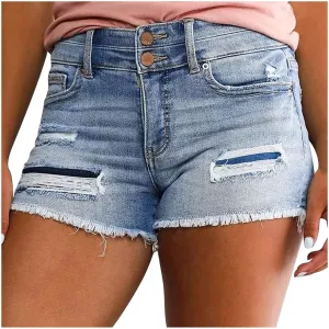 Women's High Waisted Ripped Stretchy Denim Hot Short Summer Jean Shorts Classic Washed Blue Jorts