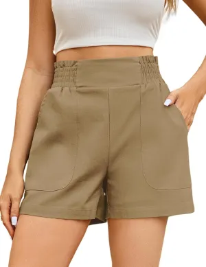 Women's High Waisted Shorts Casual Elastic Waist Shorts Woman Lounge Wide Leg Solid Shorts with Pockets