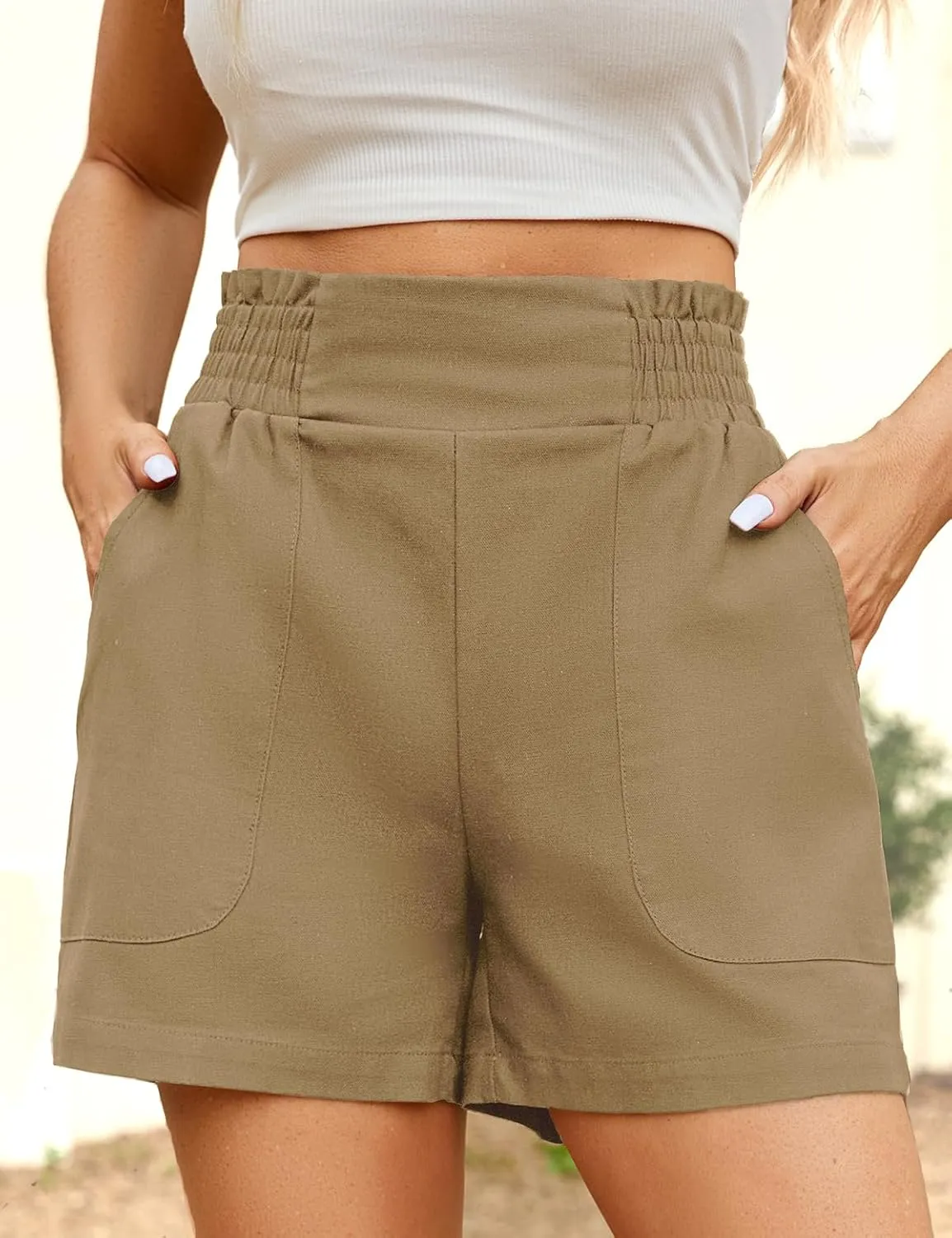 Women's High Waisted Shorts Casual Elastic Waist Shorts Woman Lounge Wide Leg Solid Shorts with Pockets