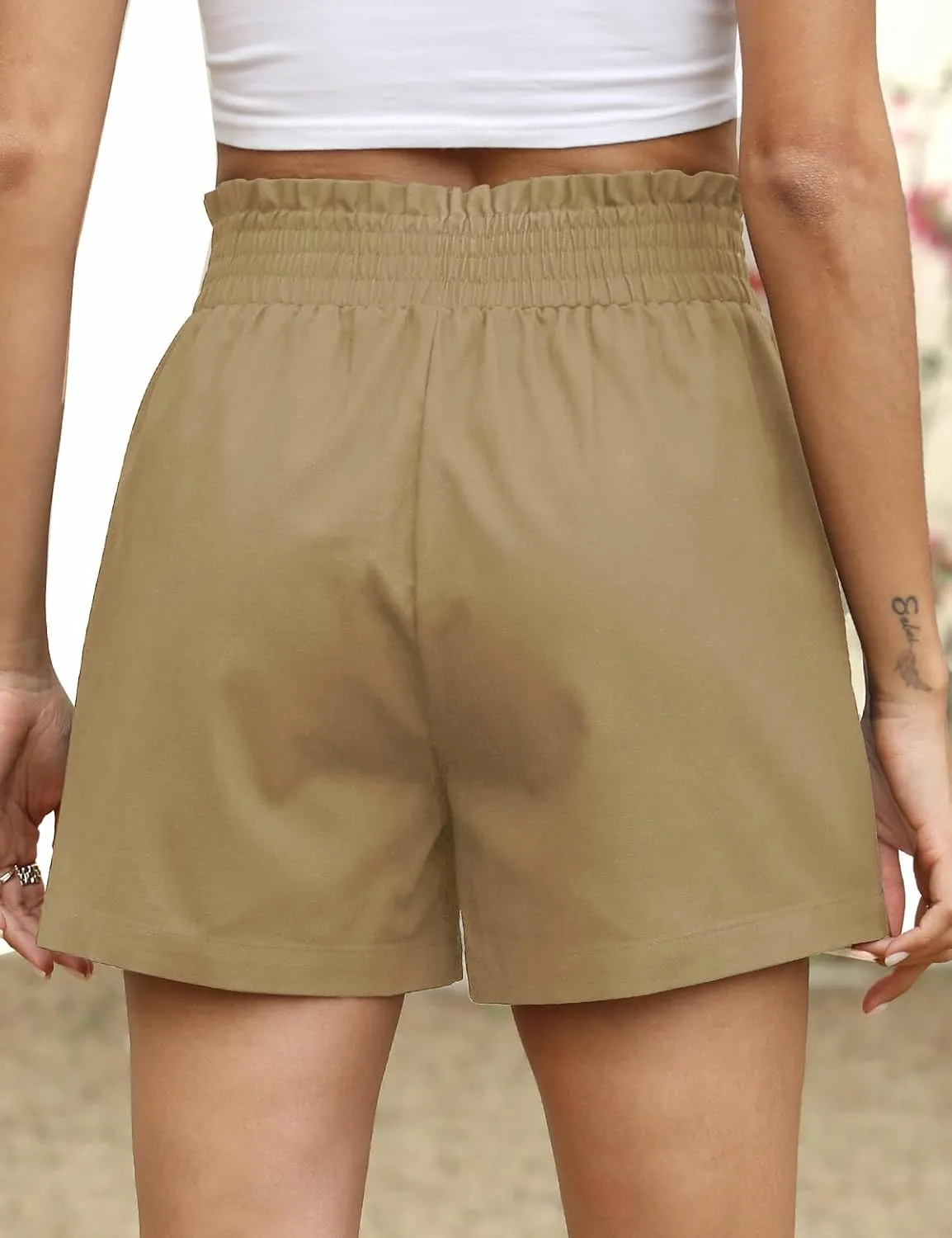 Women's High Waisted Shorts Casual Elastic Waist Shorts Woman Lounge Wide Leg Solid Shorts with Pockets