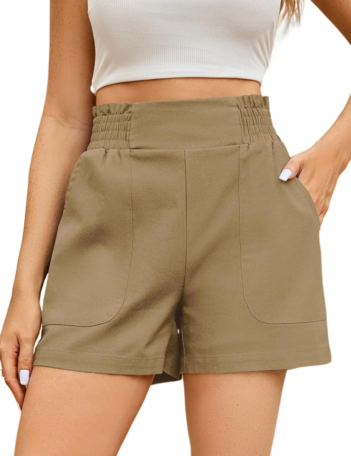 Women's High Waisted Shorts Casual Elastic Waist Shorts Woman Lounge Wide Leg Solid Shorts with Pockets