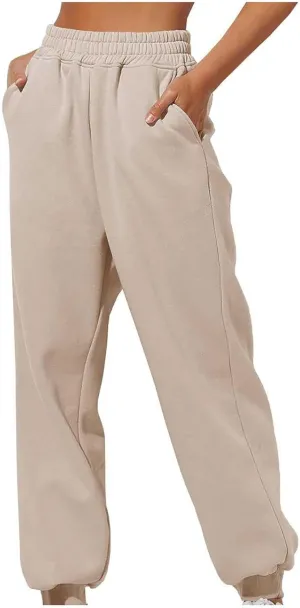 Womens High Waisted Sweatpants with Pockets 2024 Fall Y2k Jogger Pants Baggy Lounge Trousers Cinch Bottom Sweatpants