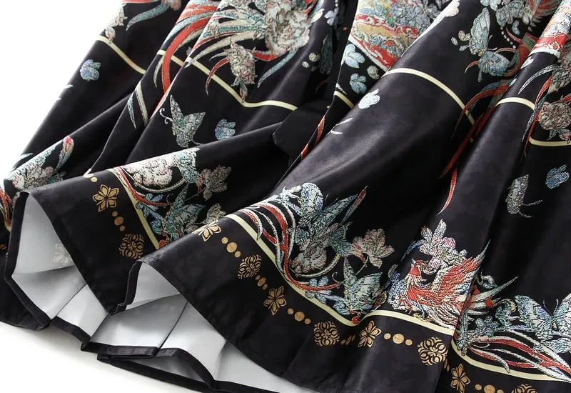 Women's Horse Face Skirt Long Swing Pleated Tie Up A-Line Skirt Chinese Style Women Skirts  Hair Tie