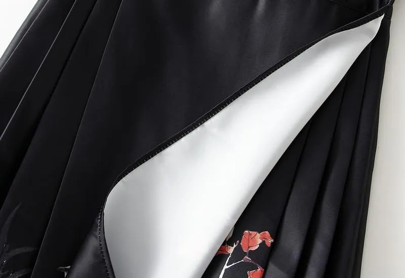 Women's Horse Face Skirt Long Swing Pleated Tie Up A-Line Skirt Chinese Style Women Skirts  Hair Tie