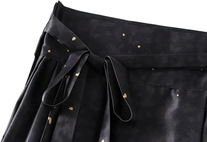 Women's Horse Face Skirt Long Swing Pleated Tie Up A-Line Skirt Chinese Style Women Skirts  Hair Tie