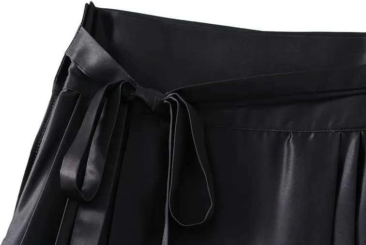 Women's Horse Face Skirt Long Swing Pleated Tie Up A-Line Skirt Chinese Style Women Skirts  Hair Tie