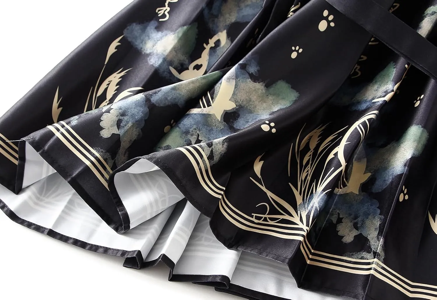 Women's Horse Face Skirt Long Swing Pleated Tie Up A-Line Skirt Chinese Style Women Skirts  Hair Tie