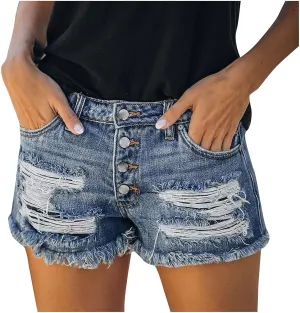 Womens Jean Shorts Cut Off Denim Shorts High Waisted Ripped Distressed Casual Summer Stretchy Ripped Shorts
