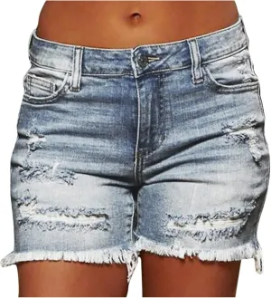 Women's Jean Shorts High Waisted Stretchy Casual Raw Hem Denim Shorts Ripped Jeans Y2K Summer Bottoms