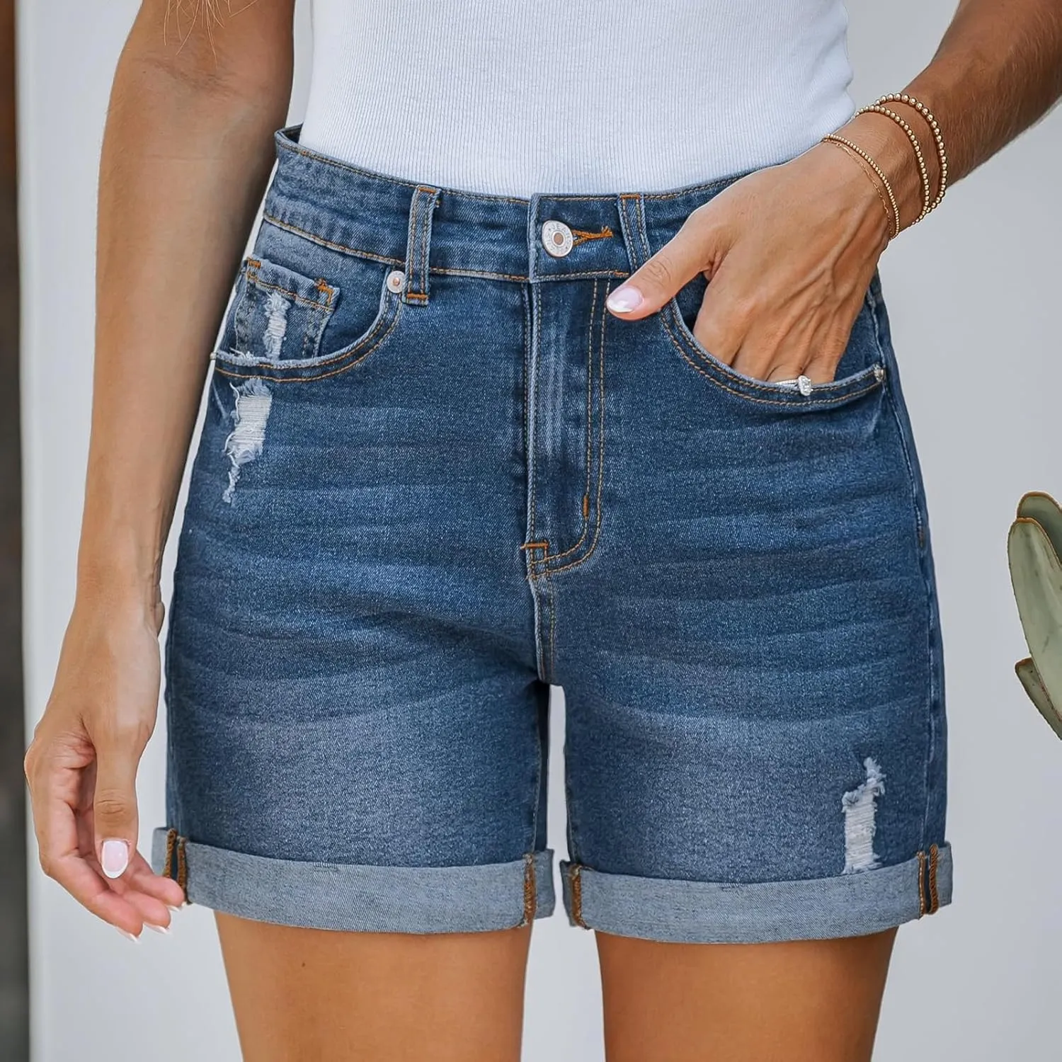 Womens Jean Shorts High Waisted Summer Y2K Stretchy Casual Pull On Beach Denim Shorts with Pockets