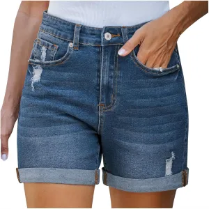 Womens Jean Shorts High Waisted Summer Y2K Stretchy Casual Pull On Beach Denim Shorts with Pockets