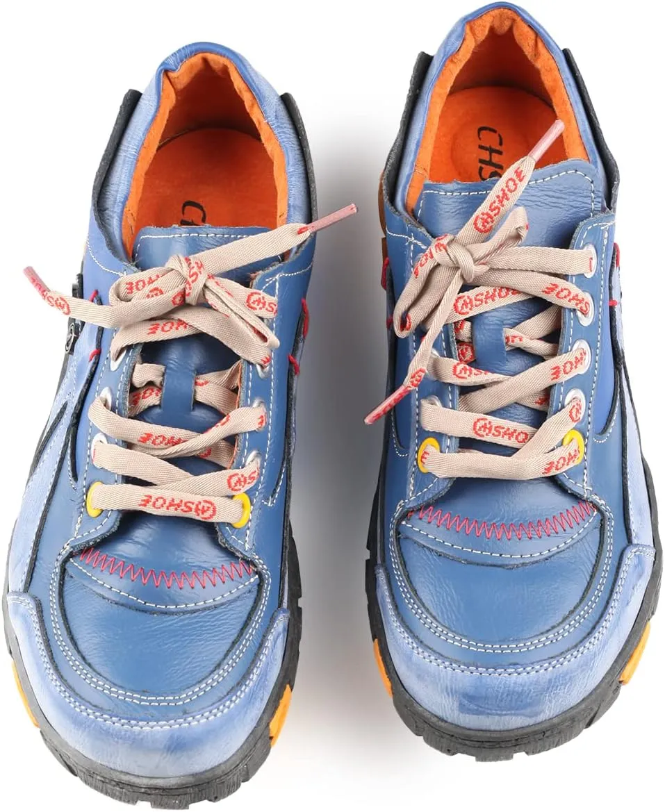 Women's Leather Patchwork Shoes Lace-Up Casual Shoes