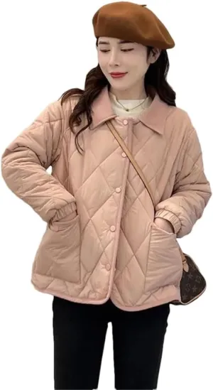 Women's Light Parkas Coat Lapel Loose Jacket Contrast Warm Cotton Padded Coat Short Overcoat pnnrk M