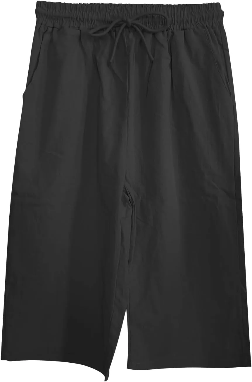 Women's Linen Capri Summer Striped Printed Causal Bermuda Elastic Waist Pants Plus Size Workout Lounge Beach Shorts