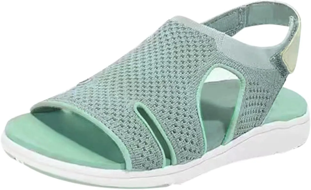 Womens Orthopedic Espadrilles Sandals with Adjustable Hooks Open Toe Sports Sandals Breathable Knit Summer Wide Width Shoes