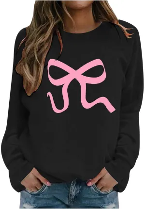 Womens Oversized Crewneck Sweatshirt Hoodies Women Cute Bow Graphic Sweatshirts Long Sleeve Fleece Pullover Bow Sweater Y2k