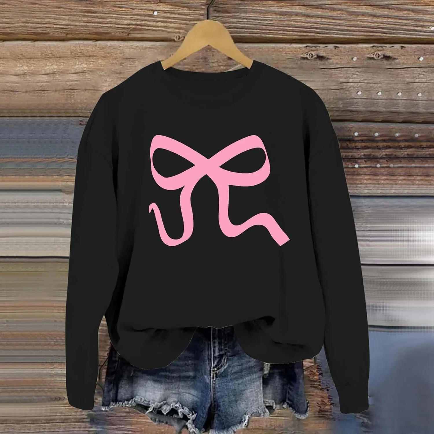 Womens Oversized Crewneck Sweatshirt Hoodies Women Cute Bow Graphic Sweatshirts Long Sleeve Fleece Pullover Bow Sweater Y2k