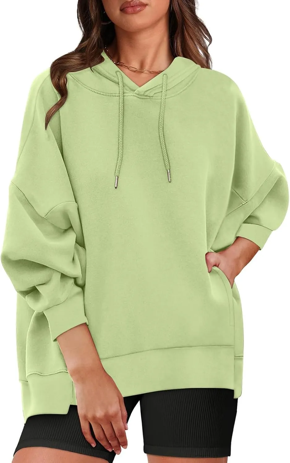 Womens Oversized Solid Color Hoodies Loose Drawstring Long Sleeve Pocket Sweatshirts Fall Winter Casual Pullover