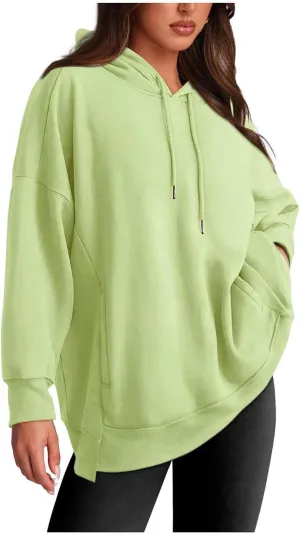 Womens Oversized Solid Color Hoodies Loose Drawstring Long Sleeve Pocket Sweatshirts Fall Winter Casual Pullover