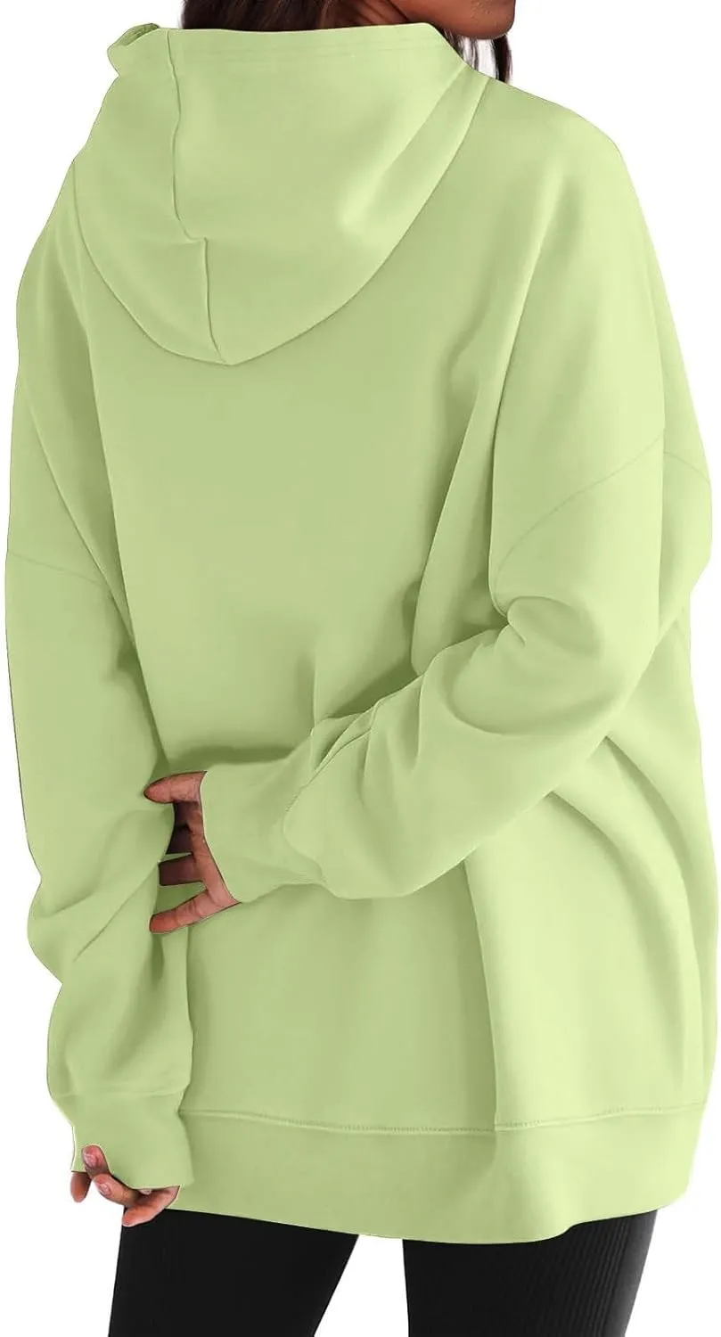 Womens Oversized Solid Color Hoodies Loose Drawstring Long Sleeve Pocket Sweatshirts Fall Winter Casual Pullover
