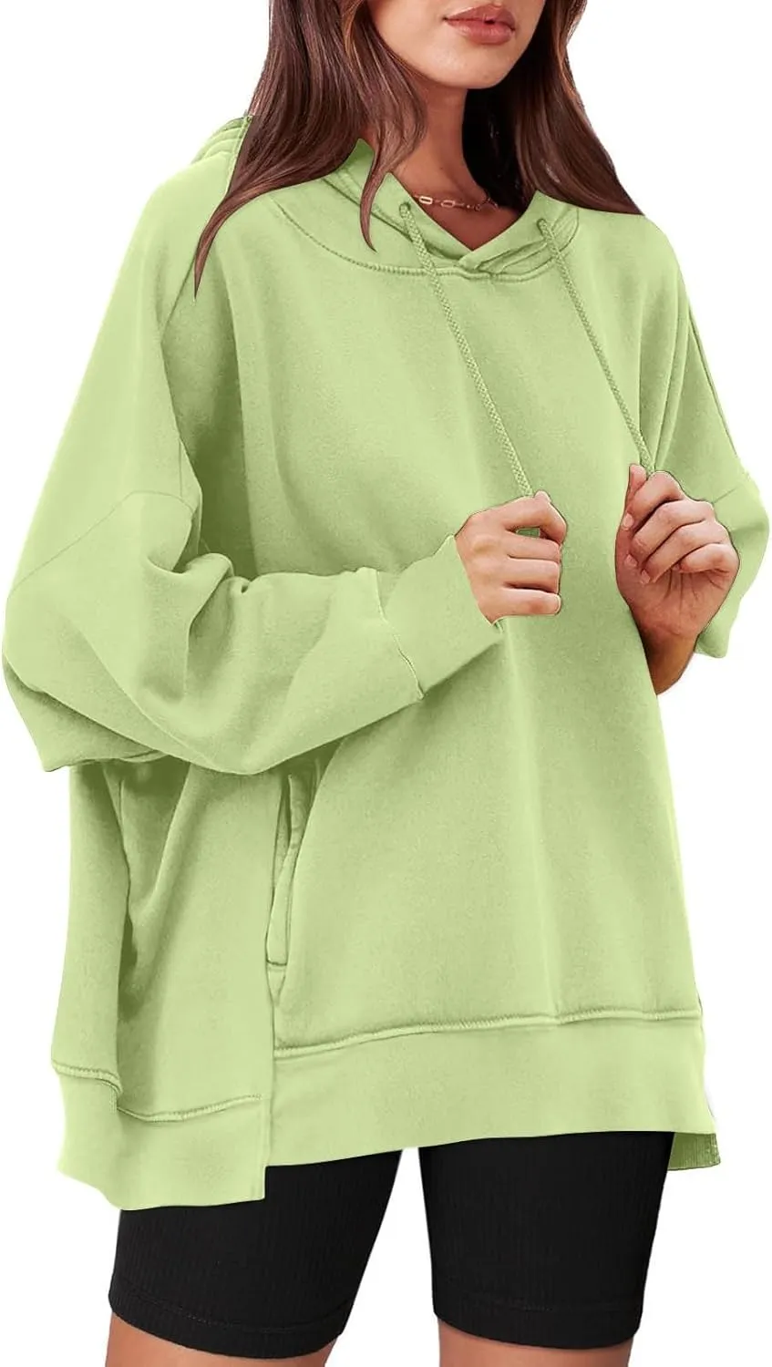 Womens Oversized Solid Color Hoodies Loose Drawstring Long Sleeve Pocket Sweatshirts Fall Winter Casual Pullover