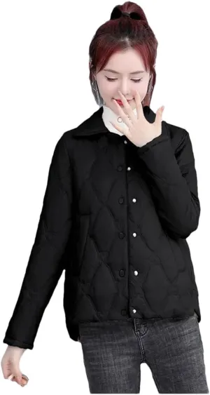 Women's Parkas Short Coat Jacket Light Warm Cotton Padded Coat Small Fragrance Jacket black XL
