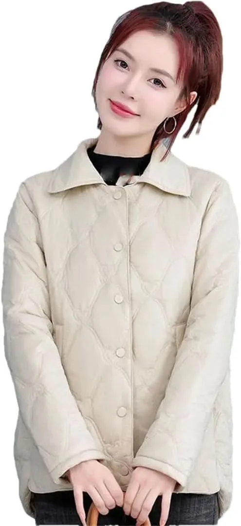 Women's Parkas Short Coat Jacket Light Warm Cotton Padded Coat Small Fragrance Jacket creamy white L