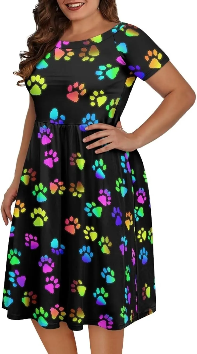 Womens Plus Size Dresses Casual Wide Collar Dress Crewneck Fall Dresses XS-4XL