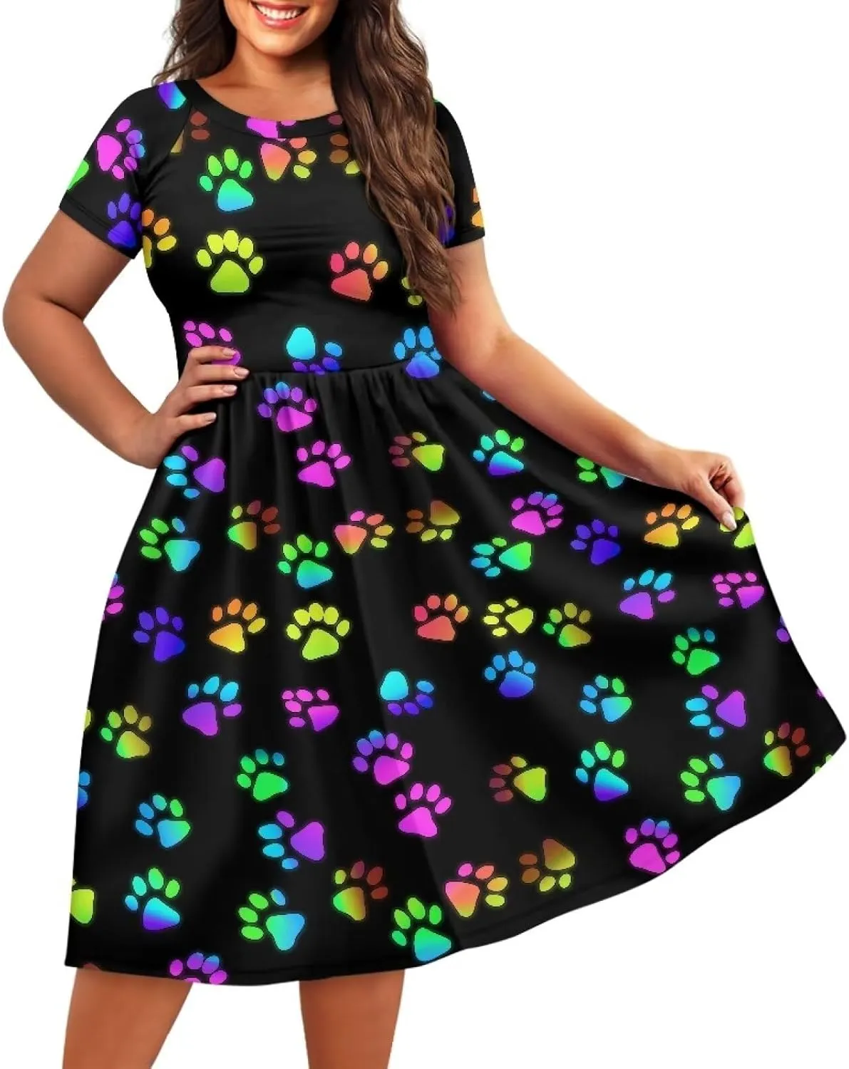 Womens Plus Size Dresses Casual Wide Collar Dress Crewneck Fall Dresses XS-4XL