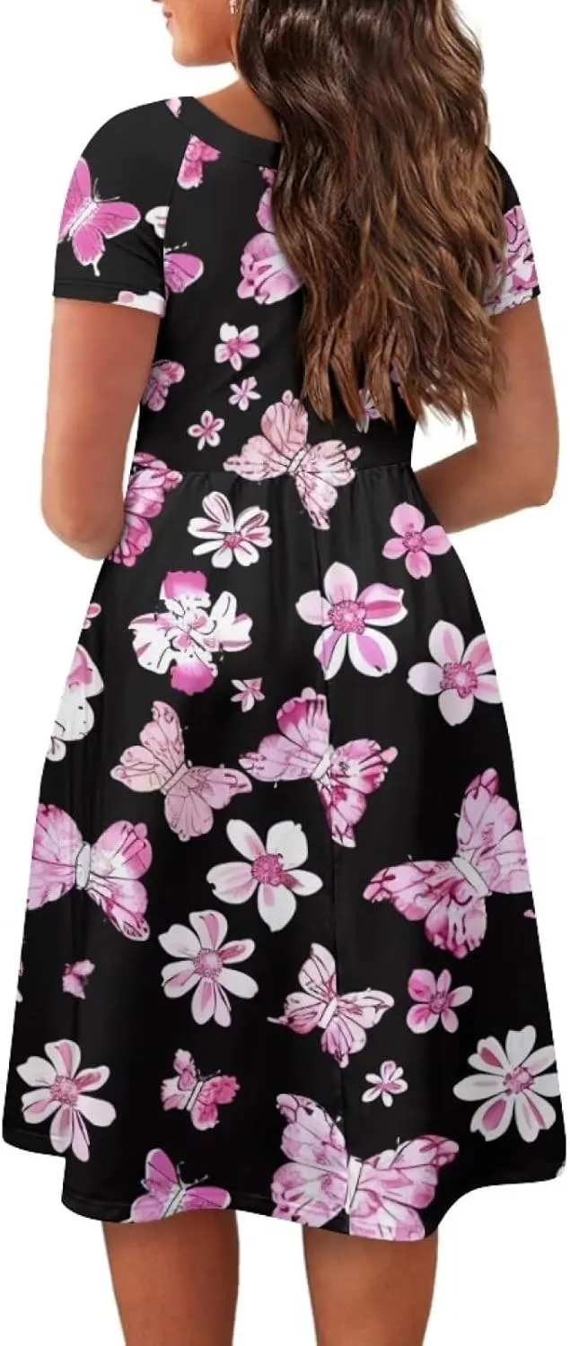 Womens Plus Size Dresses Casual Wide Collar Dress Crewneck Fall Dresses XS-4XL