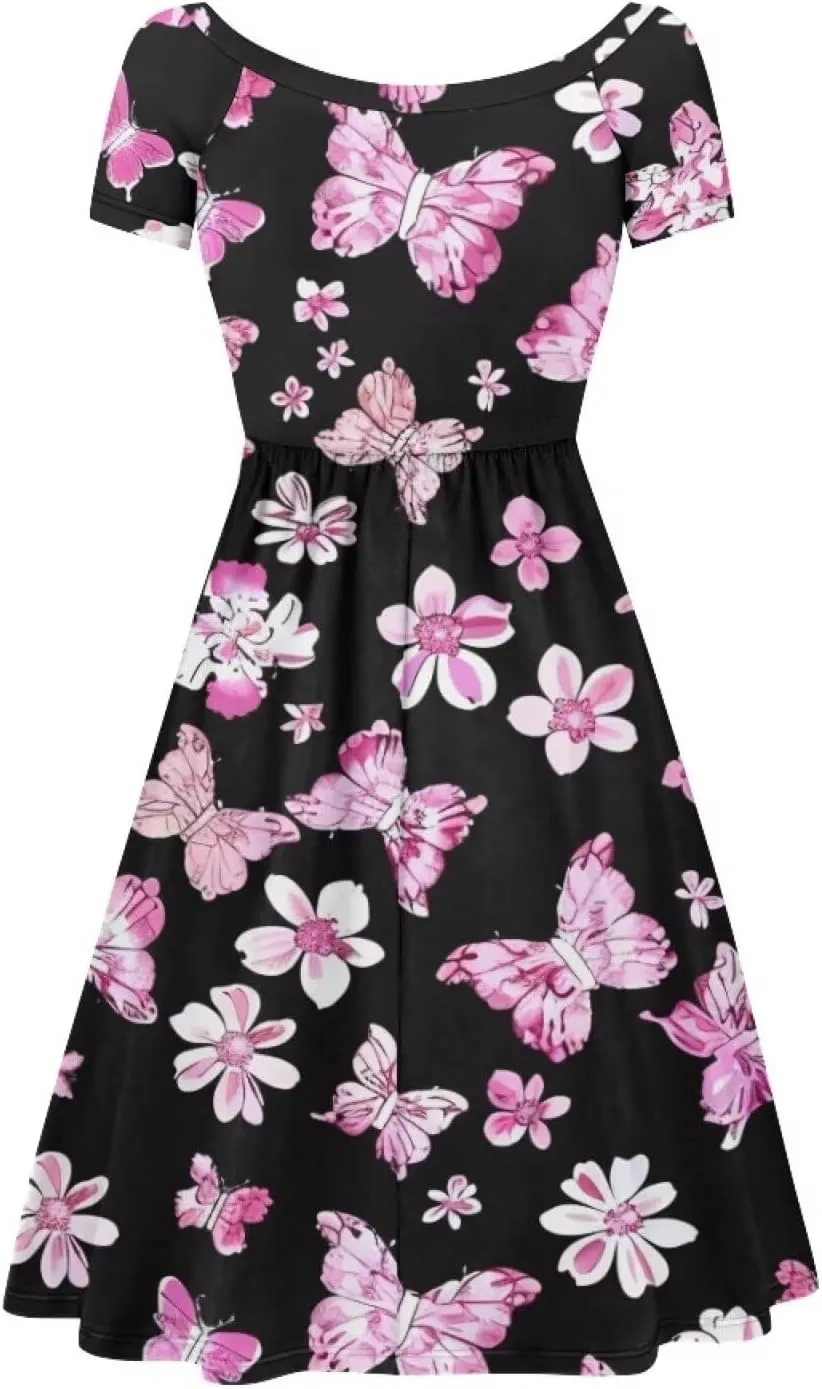 Womens Plus Size Dresses Casual Wide Collar Dress Crewneck Fall Dresses XS-4XL
