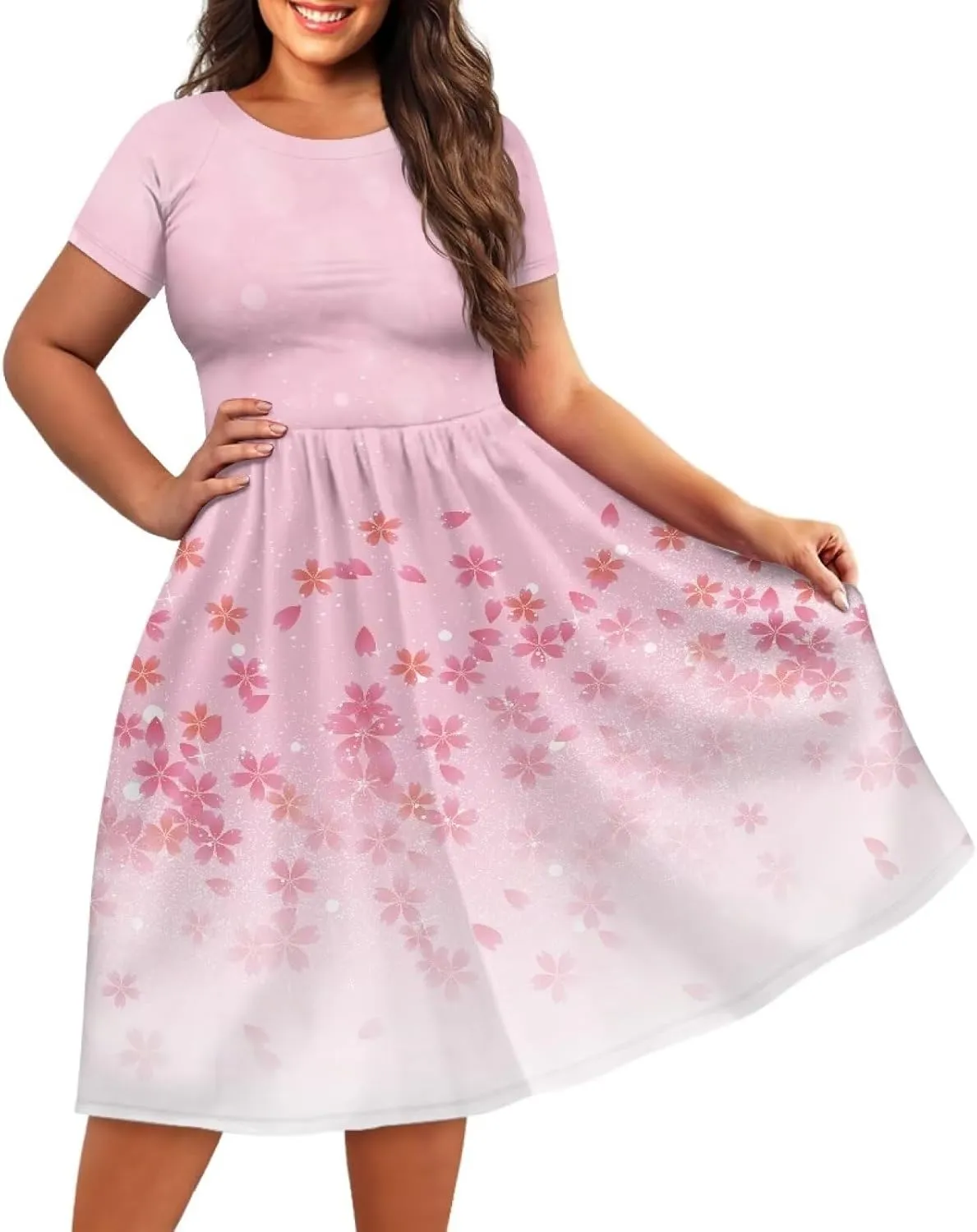 Womens Plus Size Dresses Casual Wide Collar Dress Crewneck Fall Dresses XS-4XL