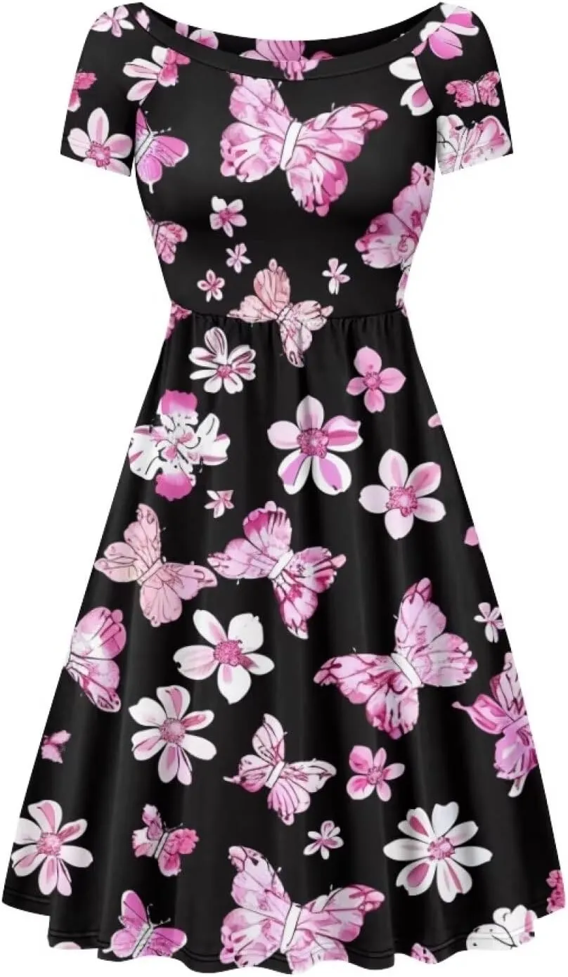 Womens Plus Size Dresses Casual Wide Collar Dress Crewneck Fall Dresses XS-4XL